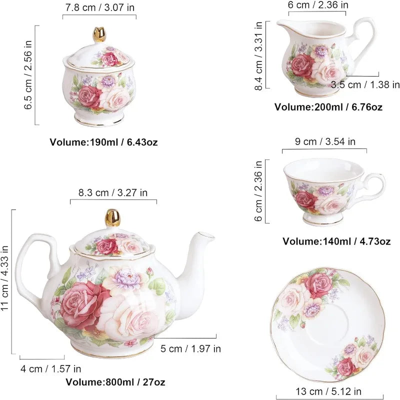 Floral Porcelain Tea Set, Service for 6