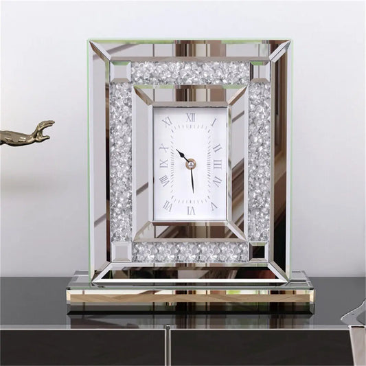 Mirrored Crushed Diamond Edge Analogue Desk Clock