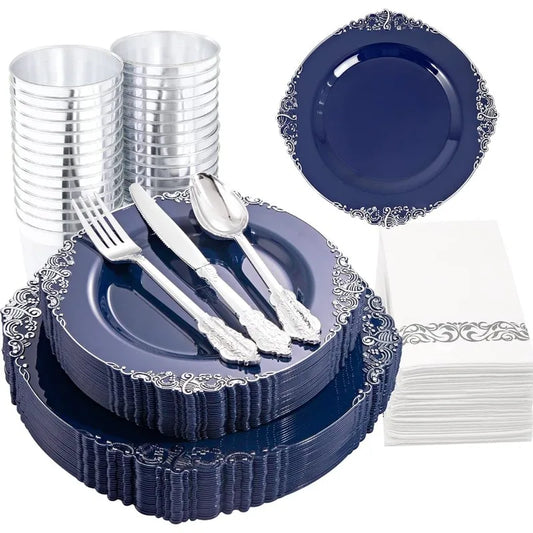 175pcs Plastic Disposable Plates Set