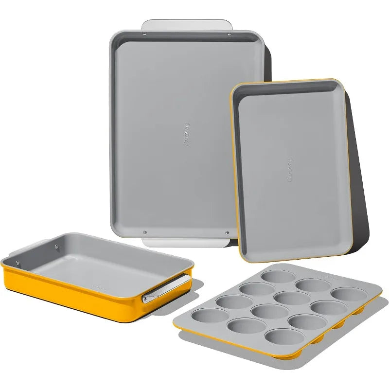 Nonstick Ceramic Bakeware Set (11 Pieces) - Baking Sheets, Assorted Baking Pans, Cooling Rack, & Storage