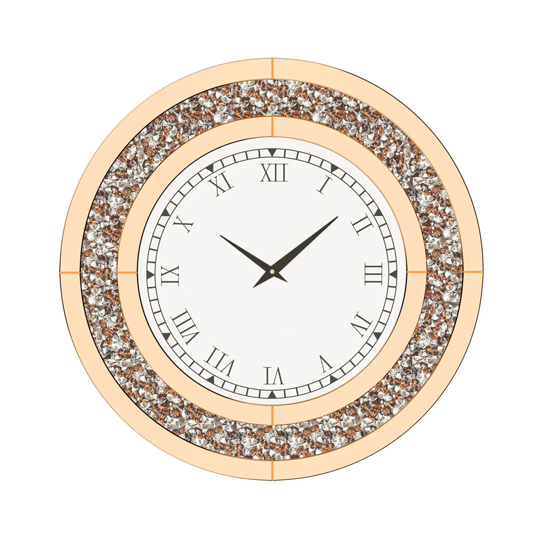 Silver Tawny Tinted Crystal Crushed Diamond Wall Clock