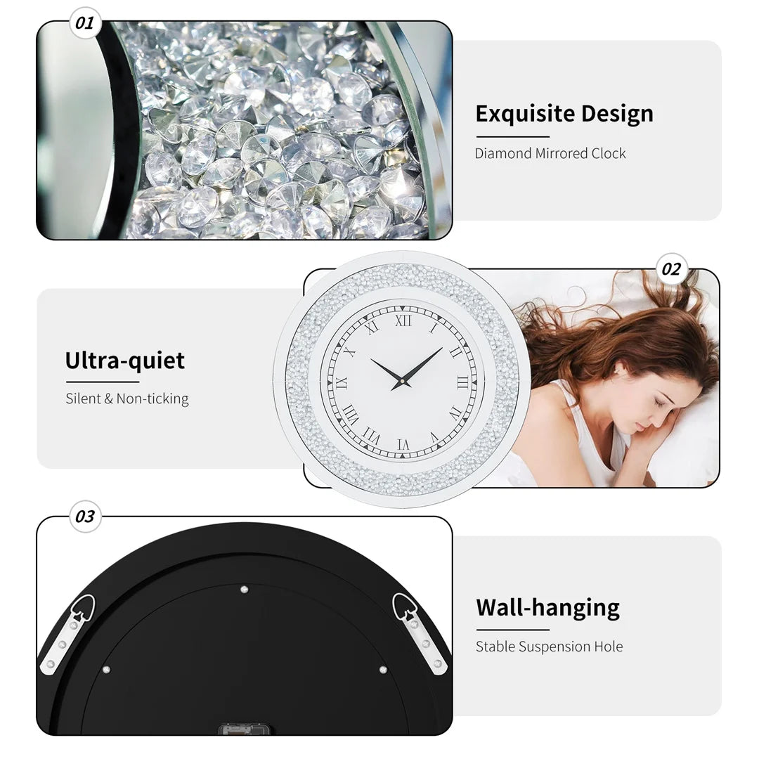 Silver Tawny Tinted Crystal Crushed Diamond Wall Clock