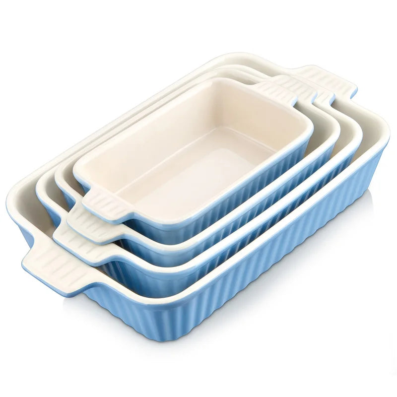 4-Piece Table Baking Dish Plate Set with Ceramic Handle