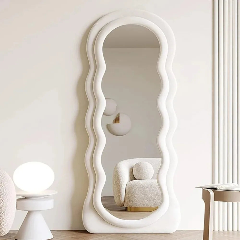 Arched Top Wavy Large Full Body Mirror With Flannel Frame