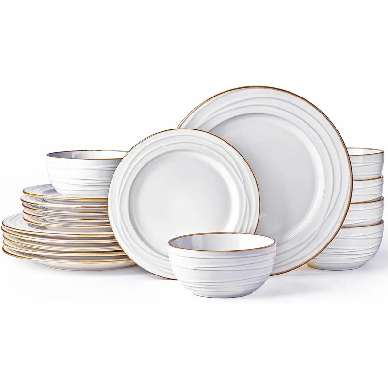 Embossed Elegant Stoneware Plates and Bowls Sets