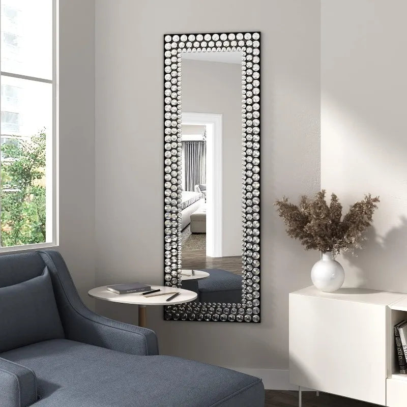 Full Length - Jeweled Accented Crystal Metal Frame, Wall-Mounted or Standing Full Body Mirror 65”*22”