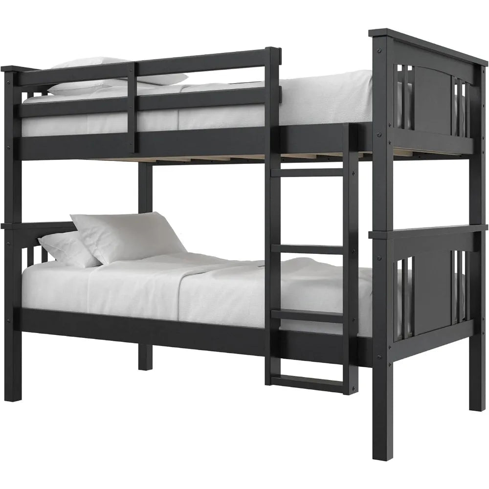 Dylan Twin Over Twin Wood Bunk Bed for Kids, Black