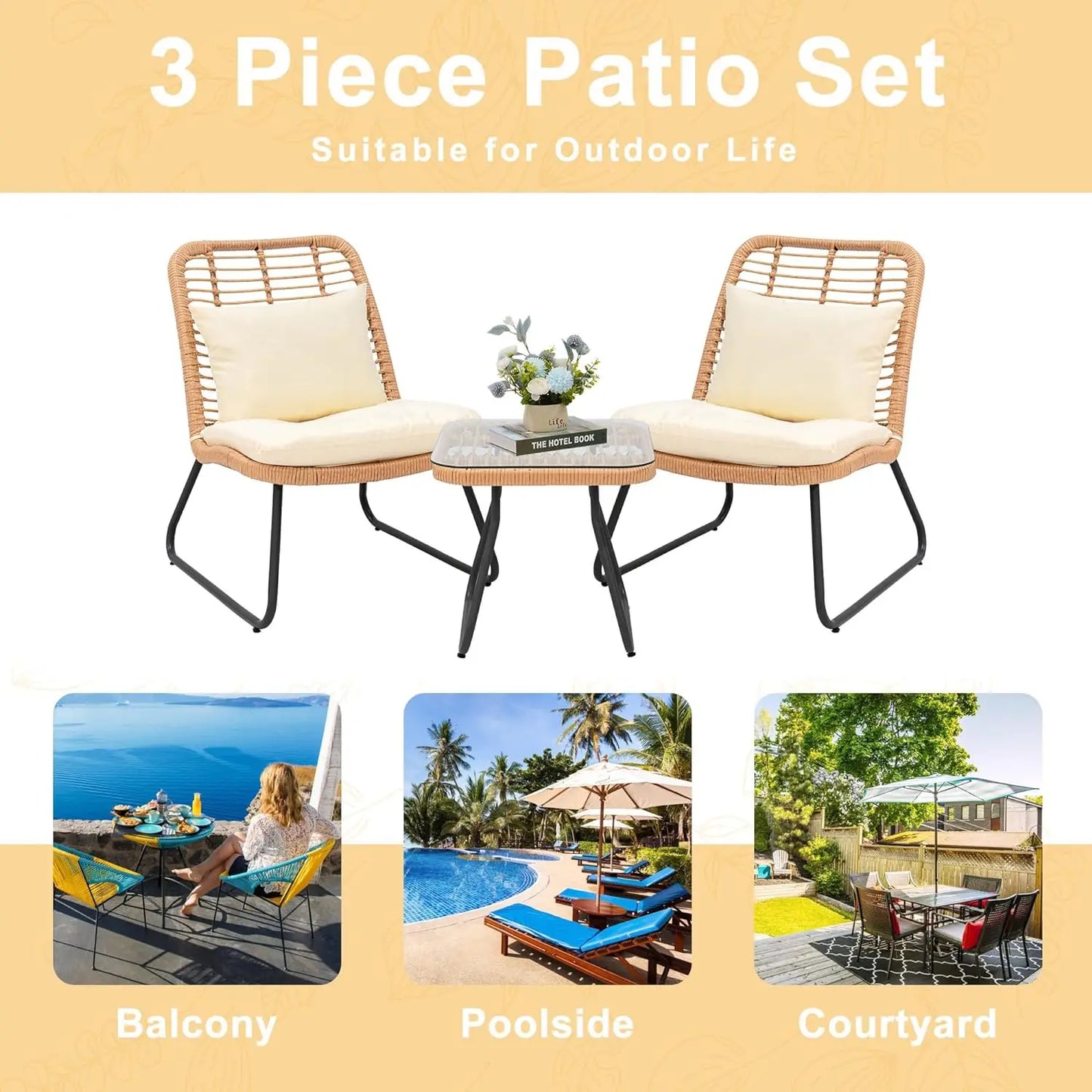 3 Piece Outdoor Wicker Furniture Patio Set