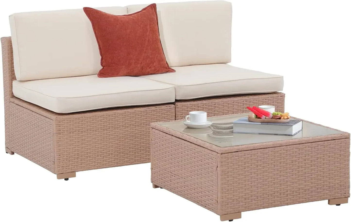 3PCS All-Weather PE Wicker Conversation Sofa Set