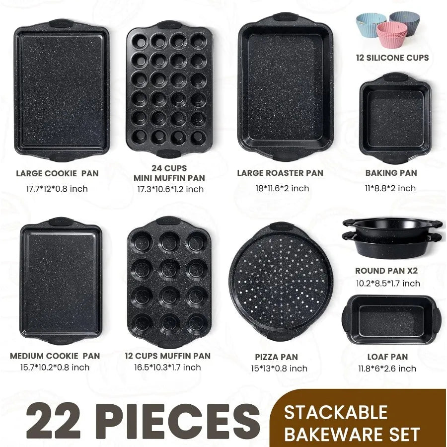22 PCS Stackable Nonstick Bakeware Set