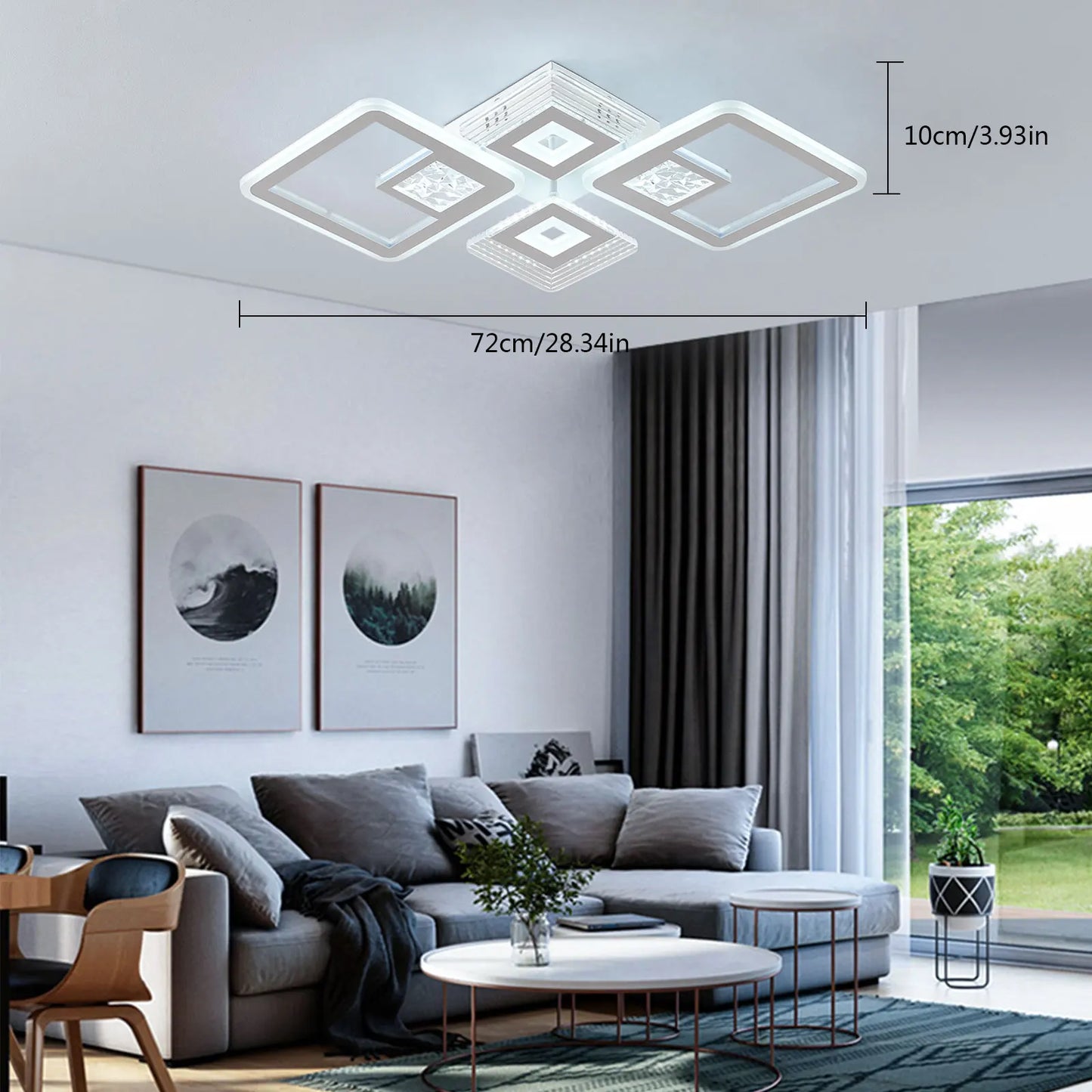 46W Modern Embedded Dimmable LED Acrylic Flush Mount Ceiling Light W/Remote Control