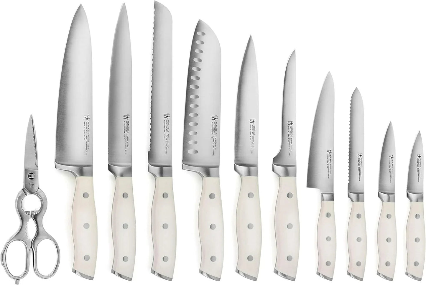 Henckels Forged Accent 20 Piece Self Sharpening Knife Block Set with Off-White Handles