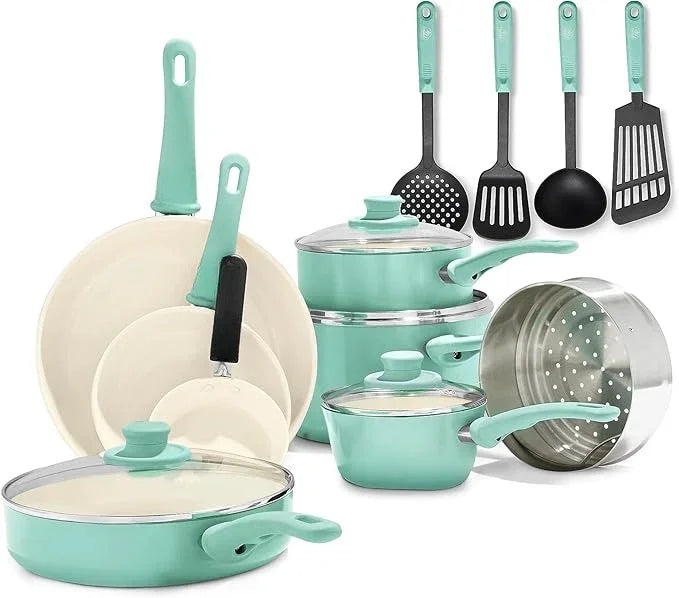 16 Piece Healthy Ceramic Nonstick Kitchen Cookware Set- 7 Colors