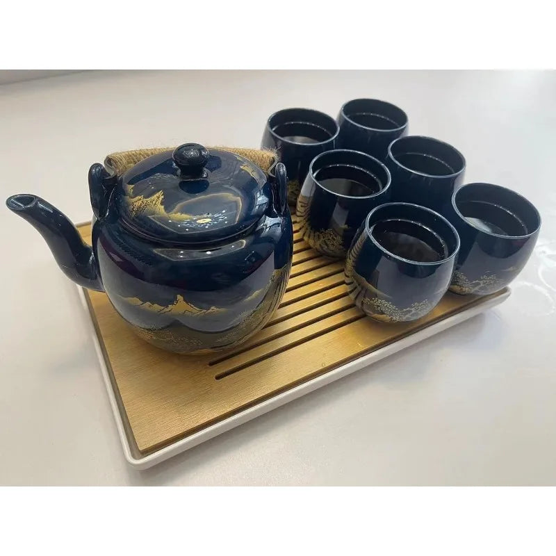 Glazed Tea Set in Gift Box with 1 Teapot, 1  Strainer, 1  Tray and 6  Cups