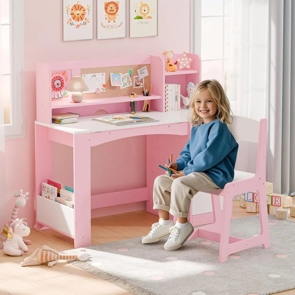 Kids' Tiltable Desktop Study Desk with Chair