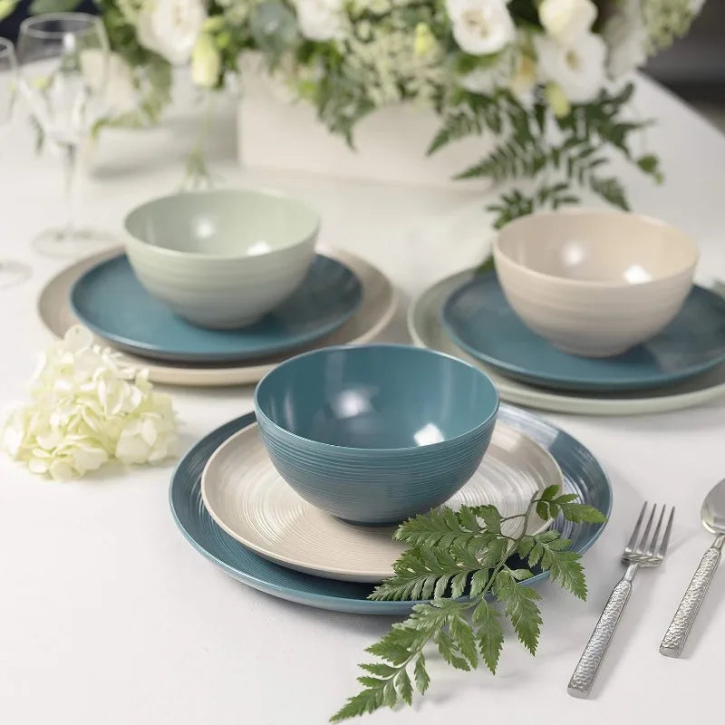 12 Piece Melamine Plastic Dinnerware Set