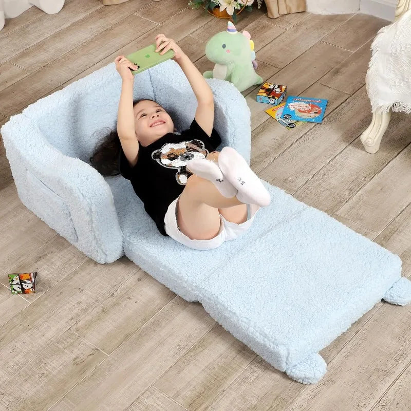 Kid's 2-in-1 Soft Sherpa Fold Out, Convertible Sofa to Lounger