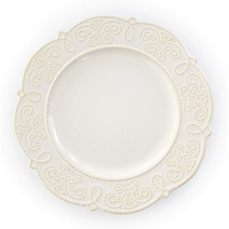 Round Decorated Scallop Embossed Dinnerware Dish Set, 16 Piece