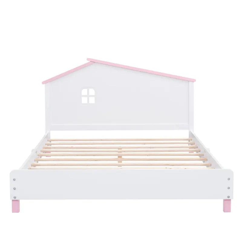 3-Piece Full Size Platform Bed with Nightstand and Storage Dresser, White + Pink - Bedroom Set