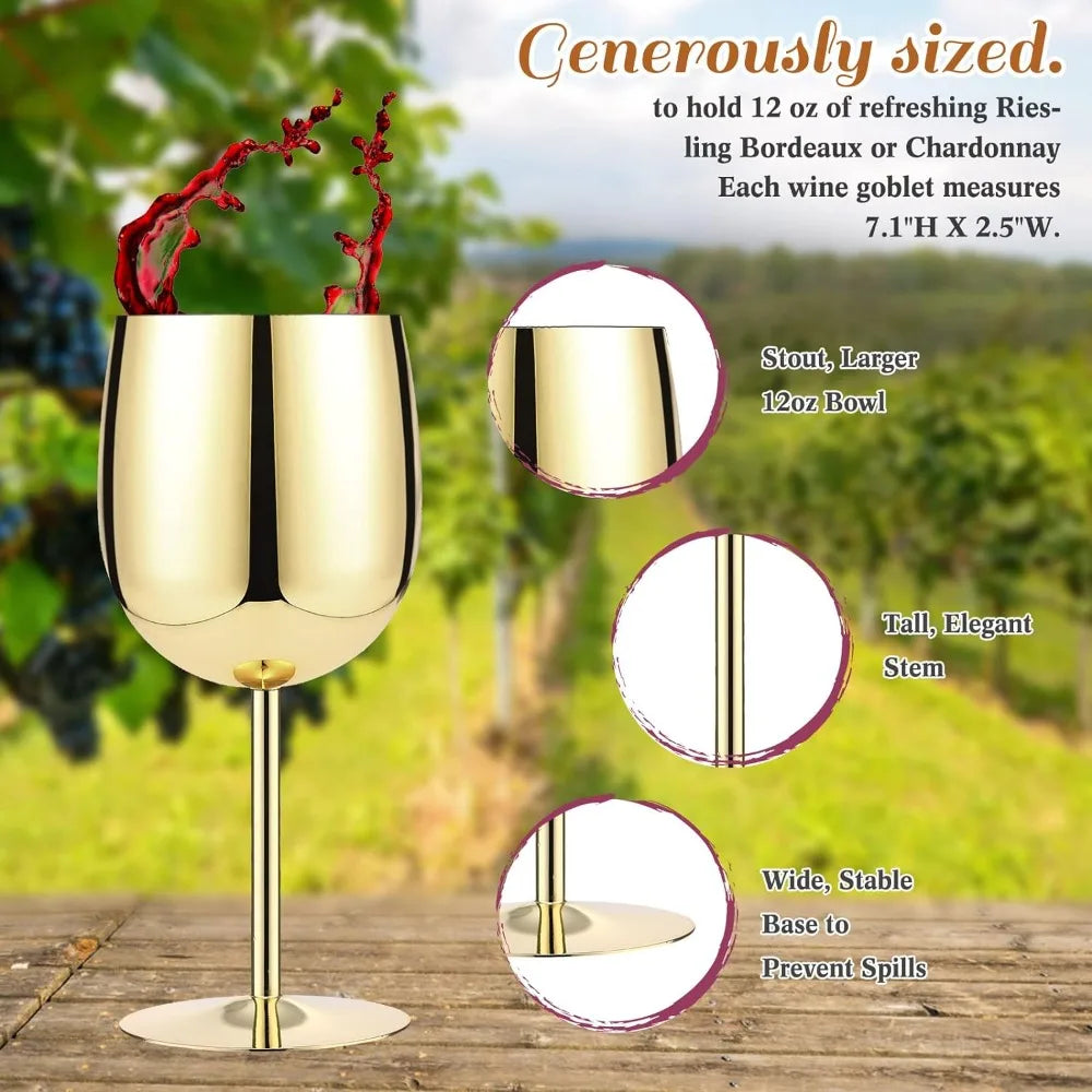 12-Pack Unbreakable Stainless Steel 12oz Wine Glasses