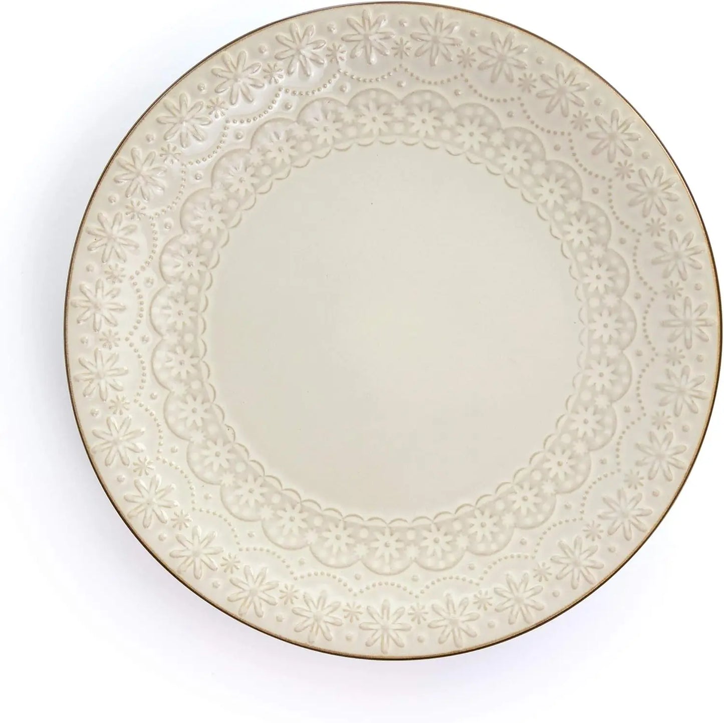Elama Embossed Scalloped Stoneware Dinnerware Set, 16 Piece, Ivory
