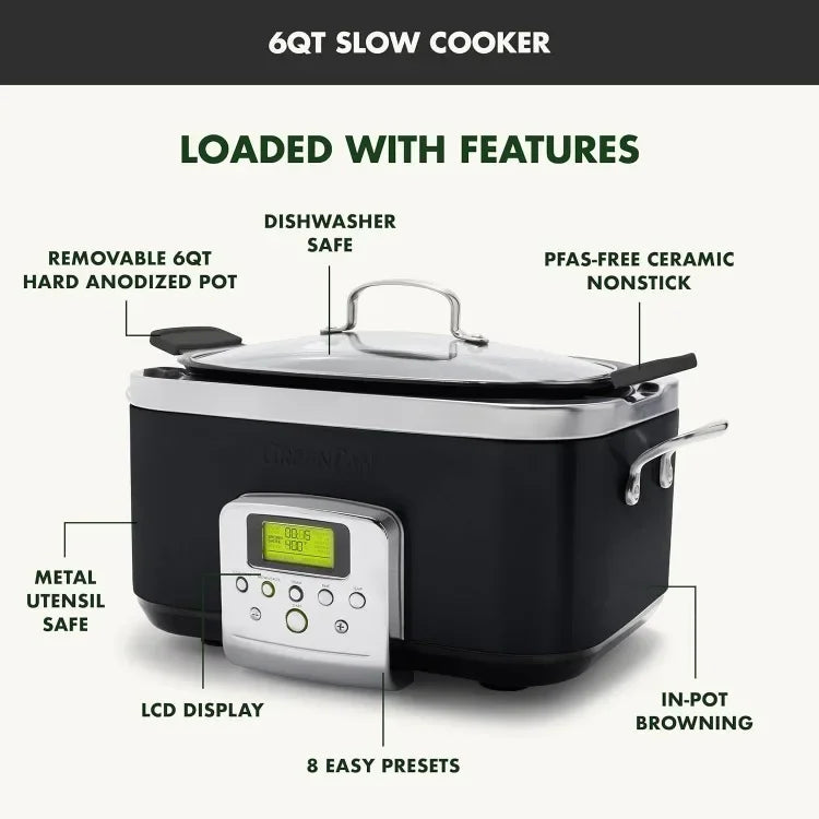 Elite 8 - in -1 Programmable 6QT Electric Slow Cooker, Black