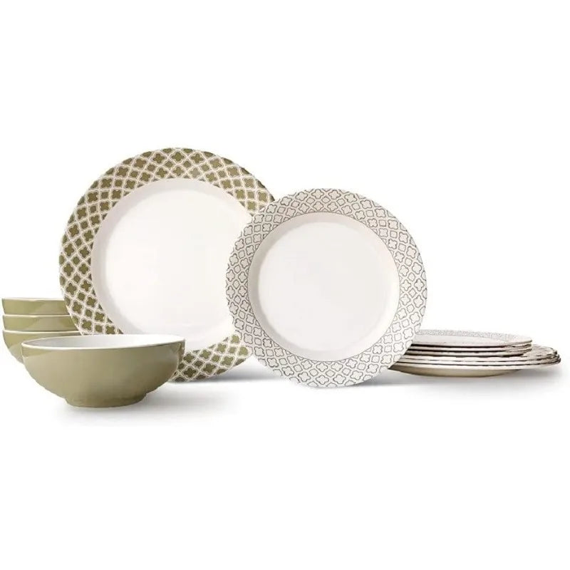 12-Piece Melamine Dinnerware Set - Service for 4, BPA free and dishwasher safe