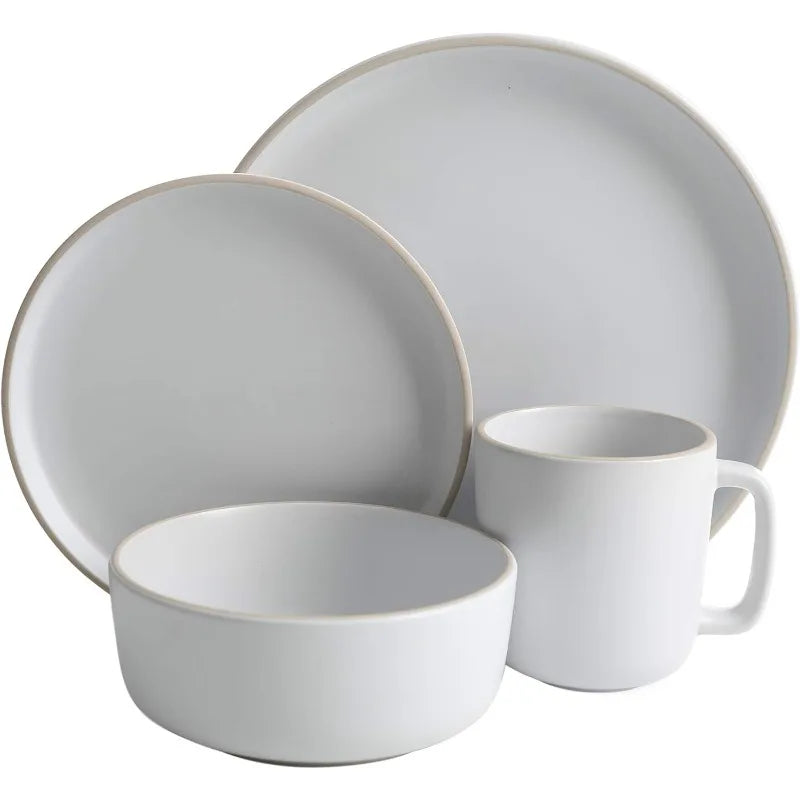 Zuma Stoneware Plates, Bowls, & Mugs Dinnerware Set - Matte , Service for Four (16pcs)