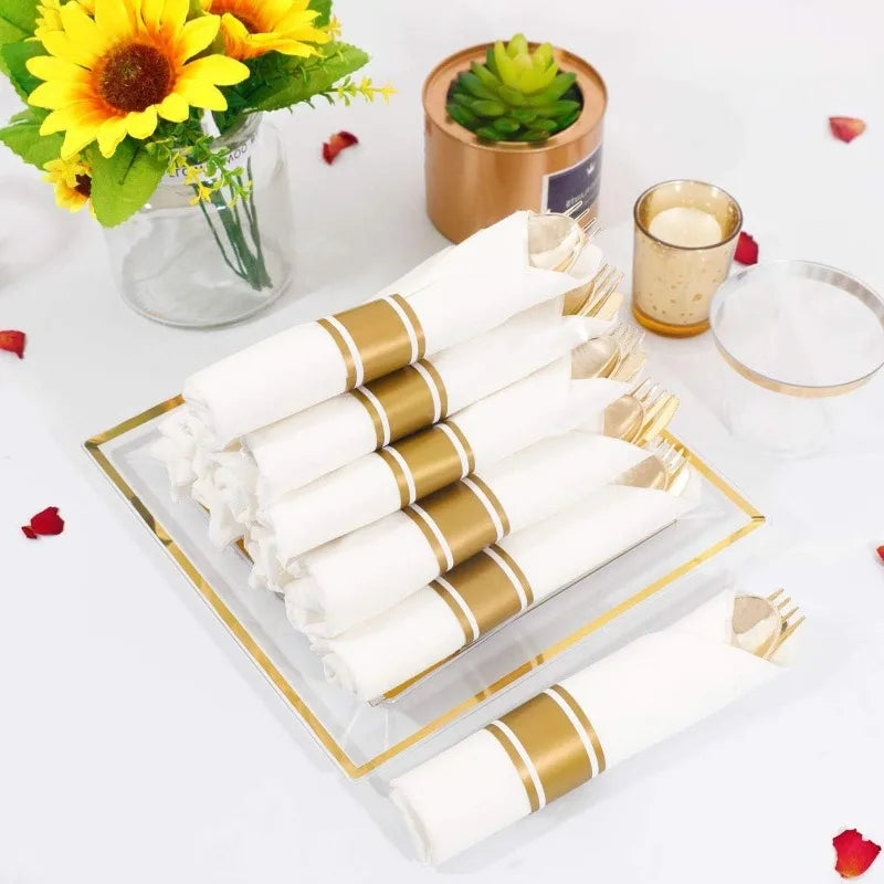 350 PCS Square Plastic Disposable Dinnerware Set