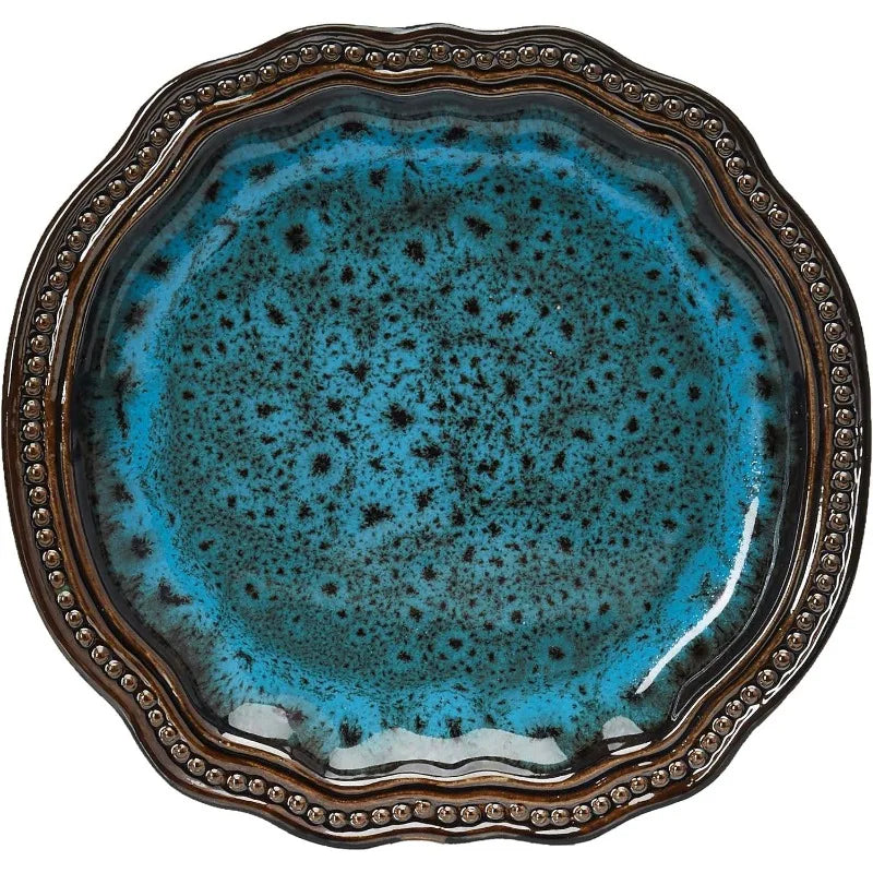 16 Piece Round Oval Stoneware Dish Set, Ocean Blue