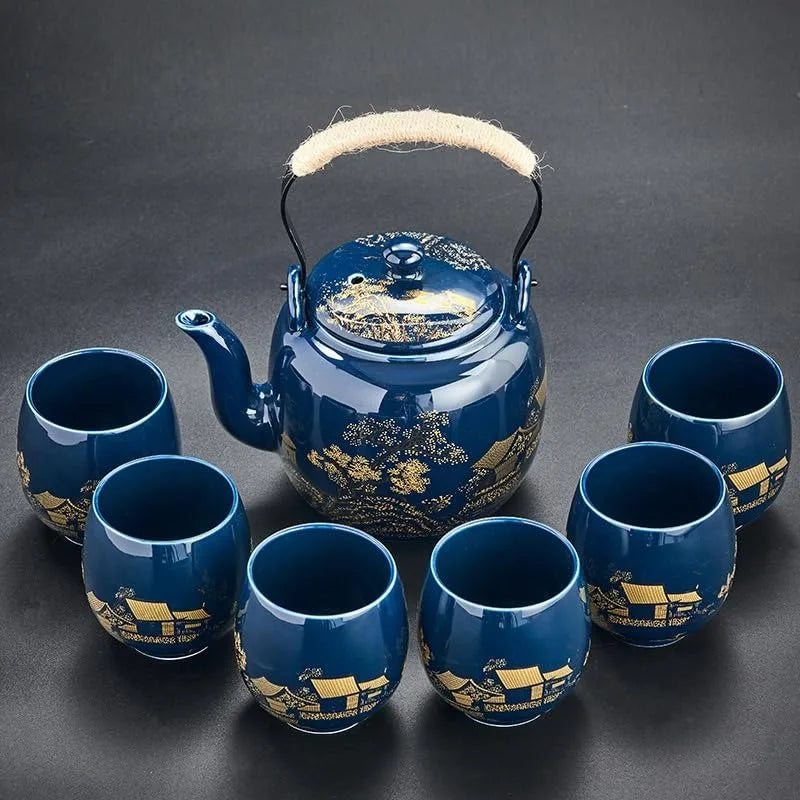 Glazed Tea Set in Gift Box with 1 Teapot, 1  Strainer, 1  Tray and 6  Cups