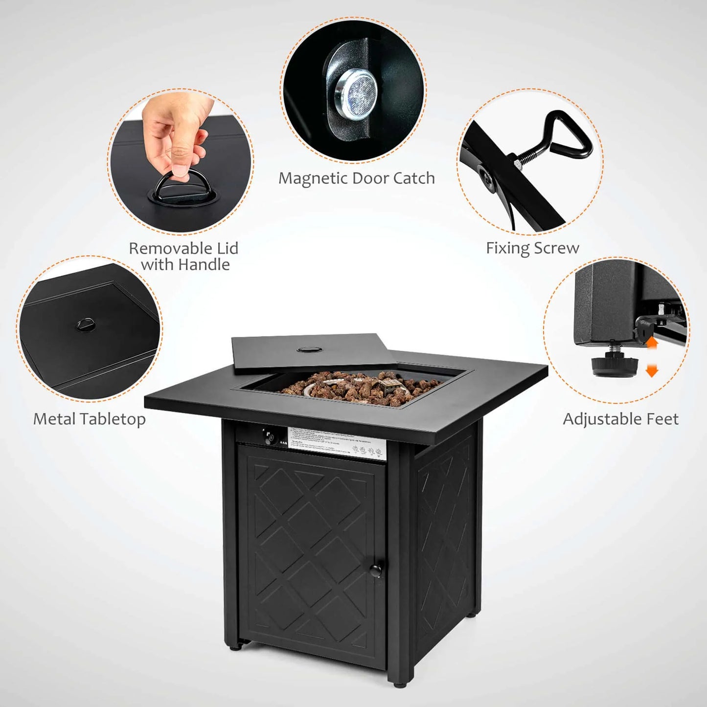 7 PCS Patio Set with 28" 50000 BTU Propane Gas Fire Pit Table, Red