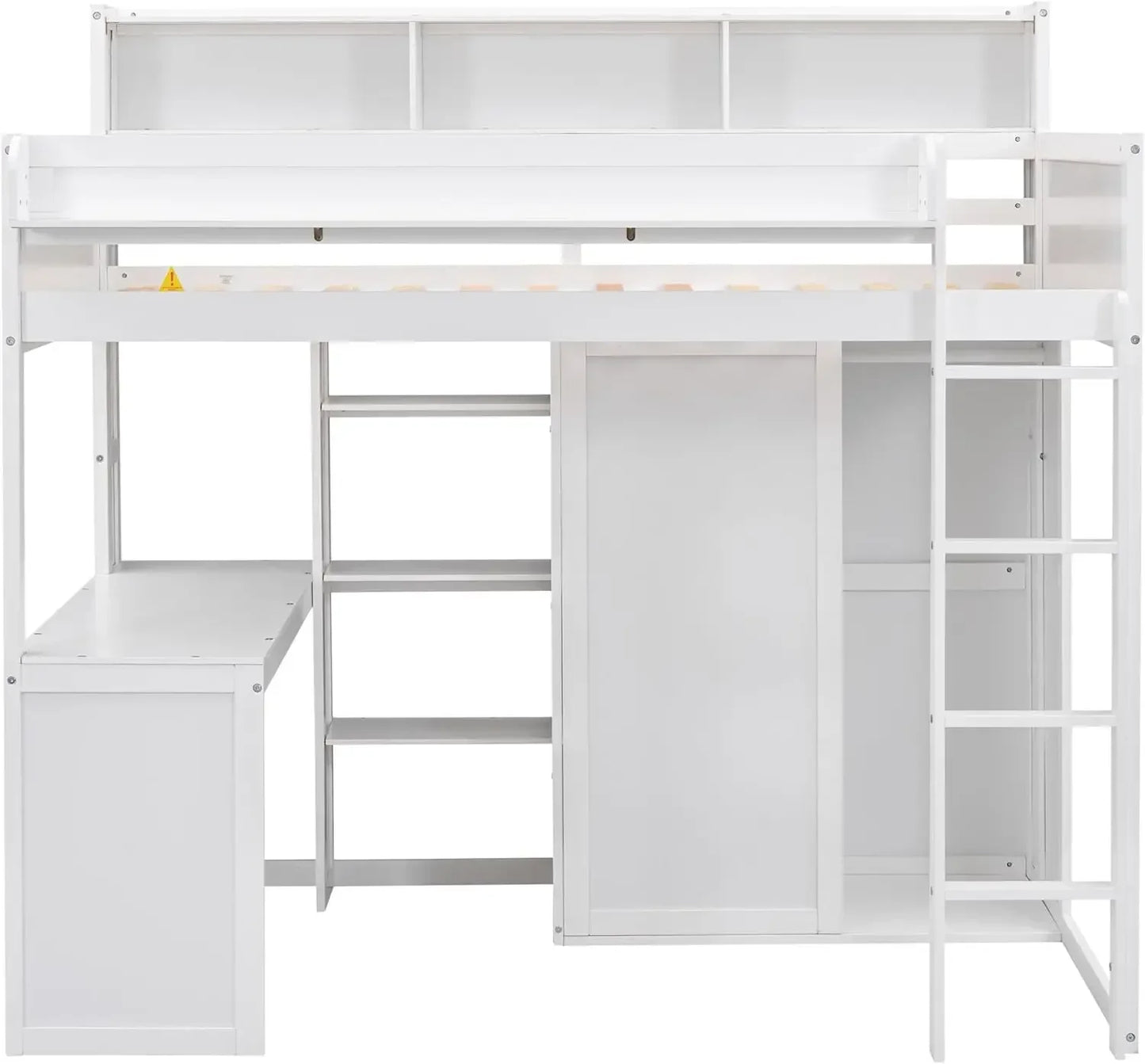 Solid Wood High Loft Bed Frame with Desk & Wardrobe