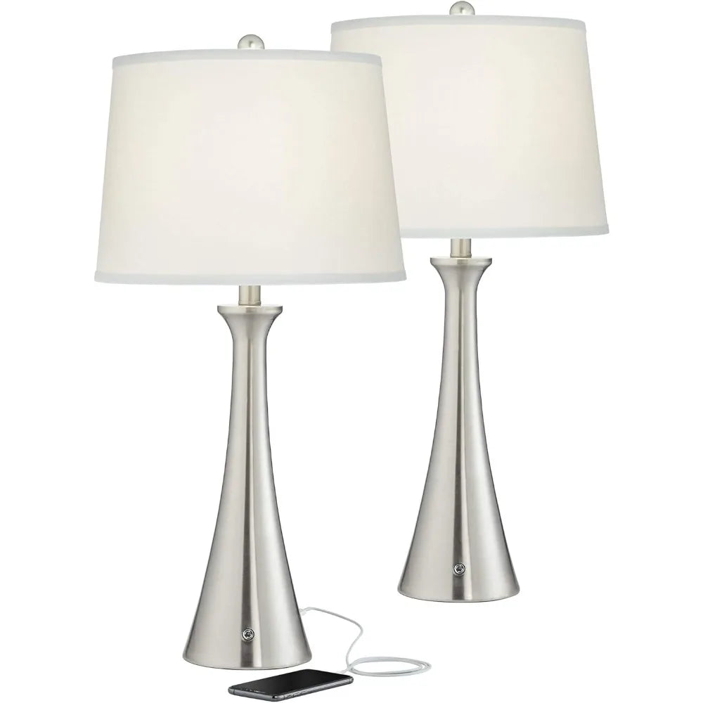 27 1/2" Tall Set of 2 Modern Table Lamps with USB and AC Power Outlet