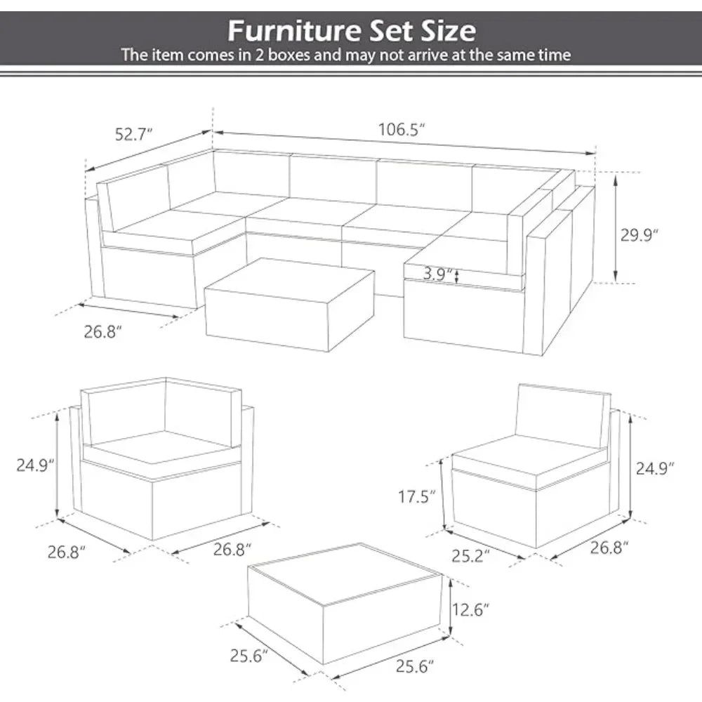 7 Piece Wicker Outdoor Sectional Sofa Patio Furniture Set