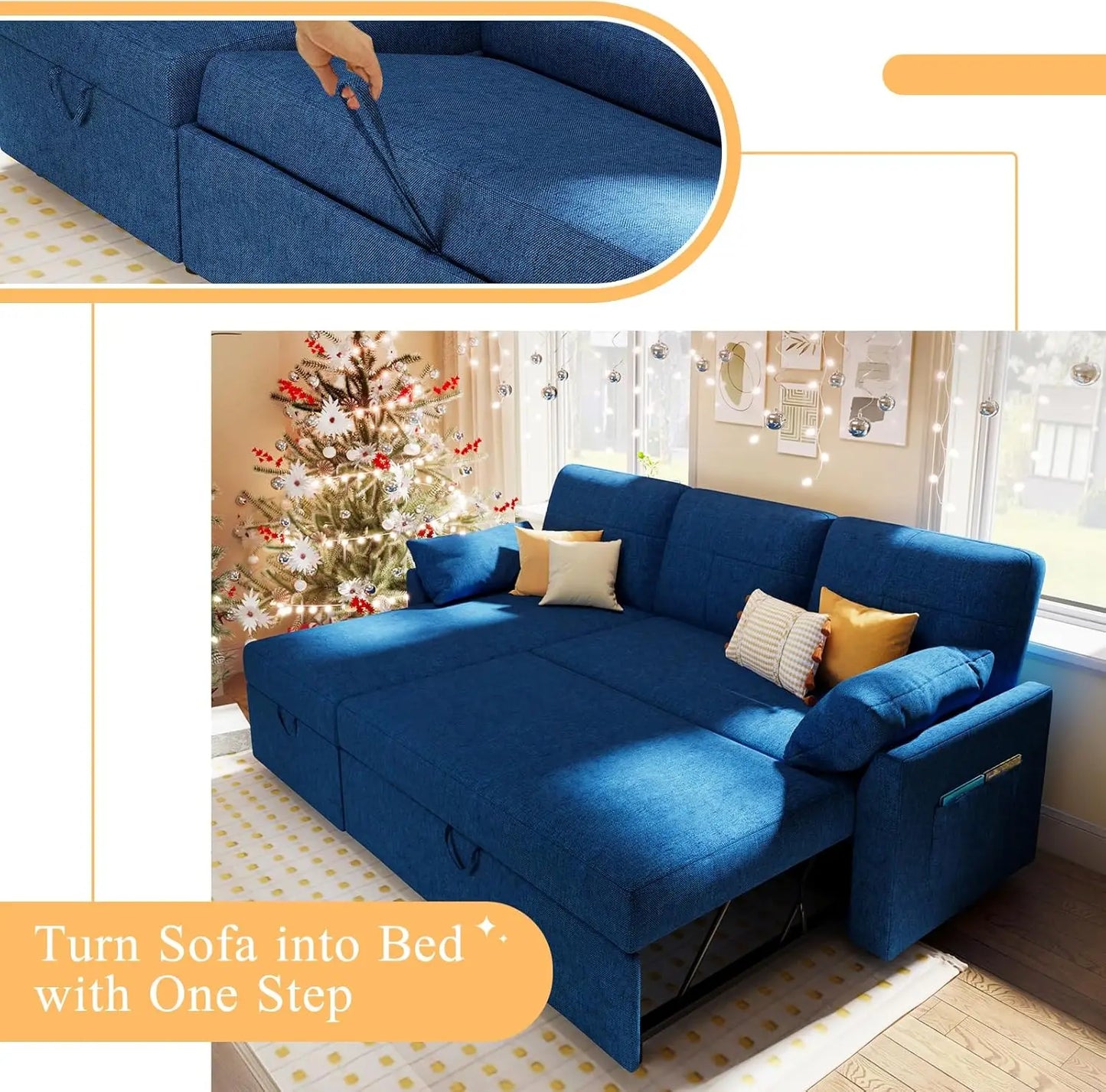 2 in 1 Pull Out Couch Sofa with Storage Chaise