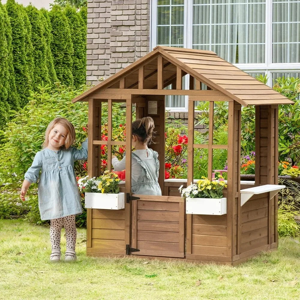 Kid's Outdoor Garden Games Cottage Wooden Playhouse