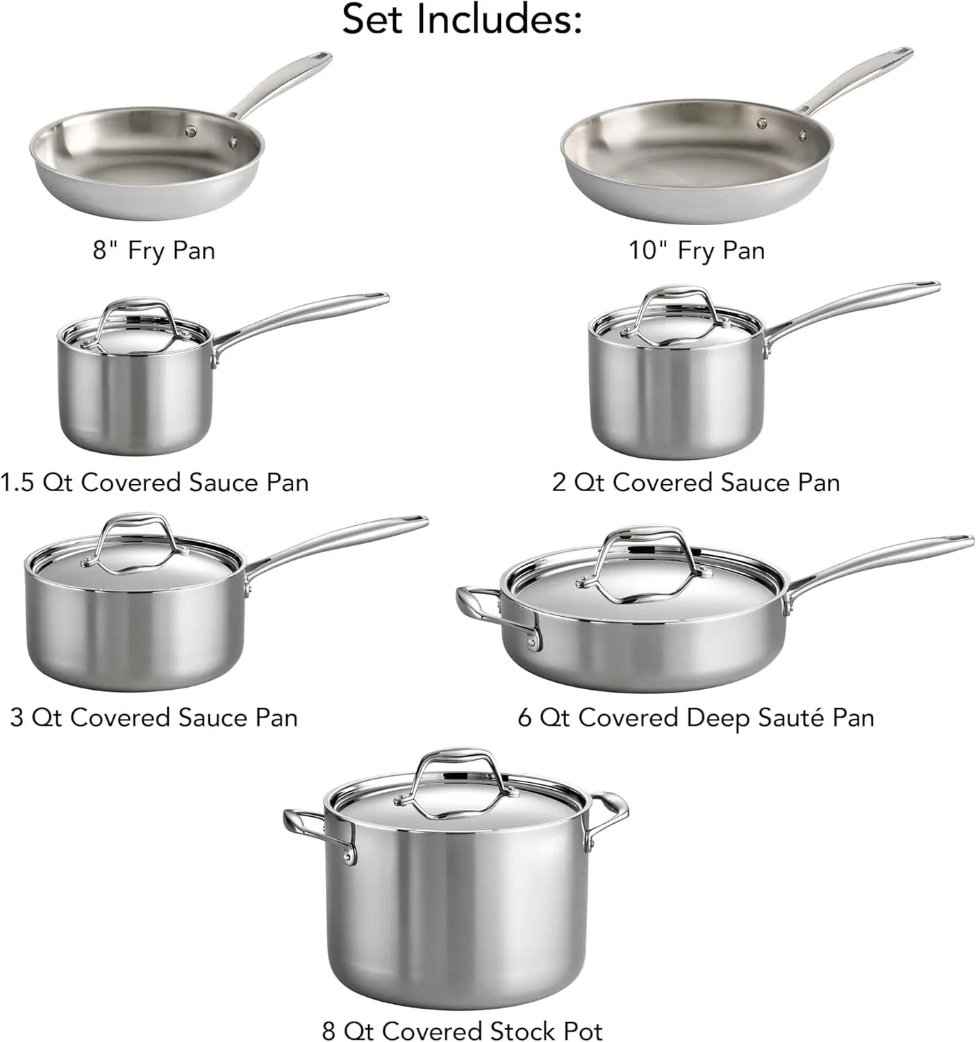 12-Piece Tri-Ply Clad Stainless Steel Cookware Set With Lids