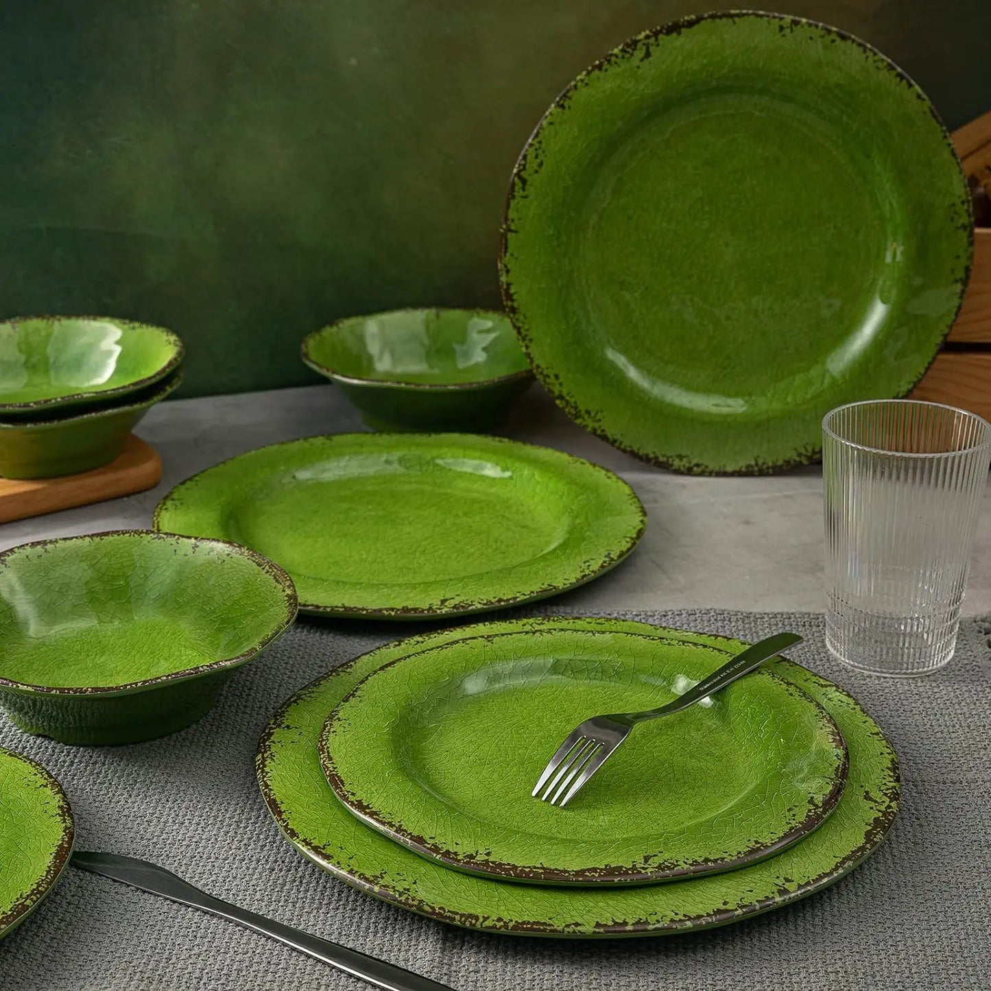 12 Piece Vintage Melamine Dinnerware set-Lightweight, Unbreakable