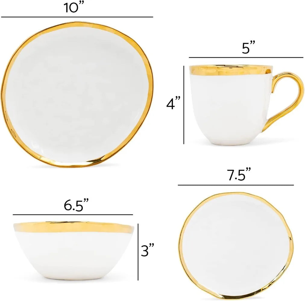 16-Piece Metallic Bubble Porcelain Dinnerware Set - Service for 4, White with Gold