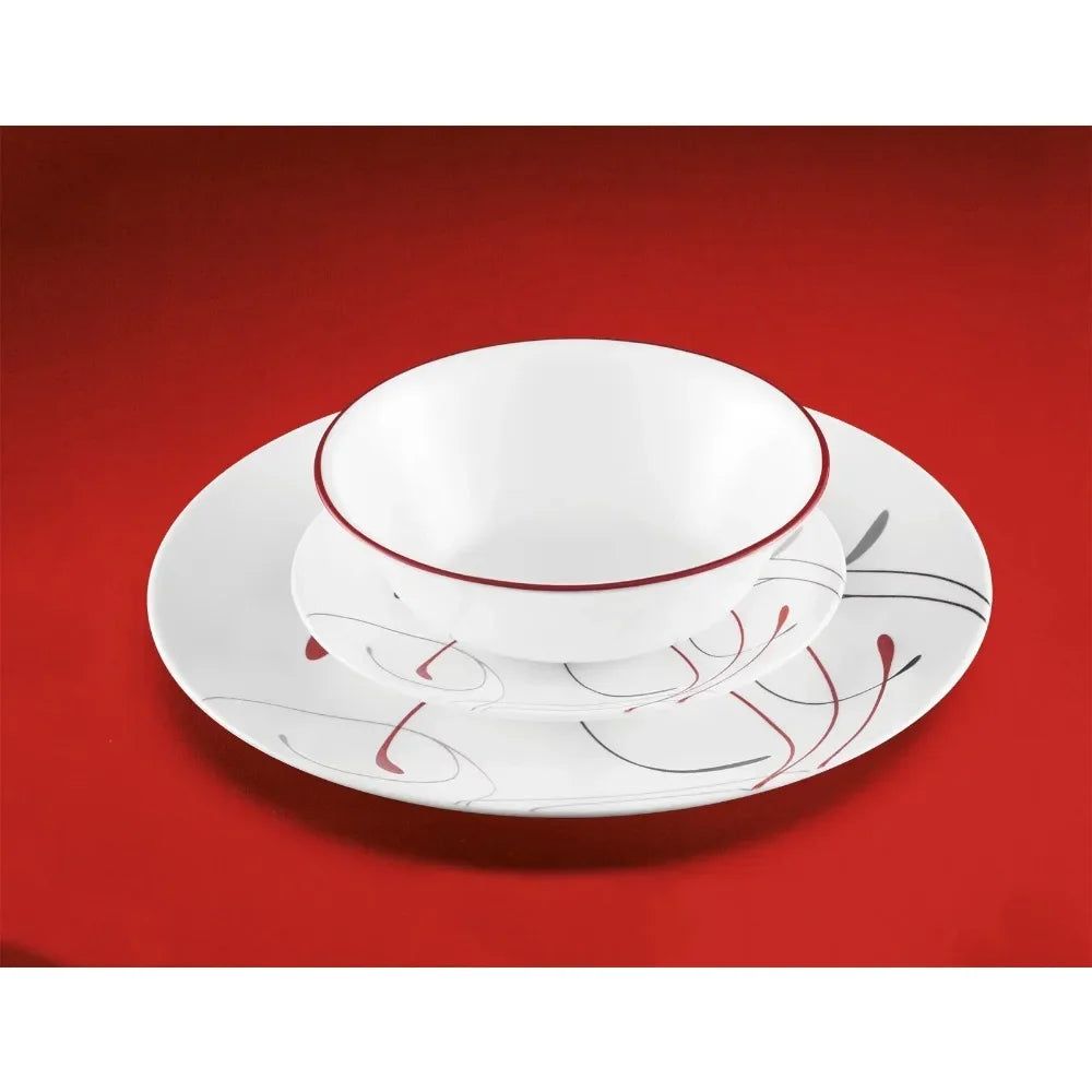 Splendor, White and Red Round 12-Piece Dinnerware Set