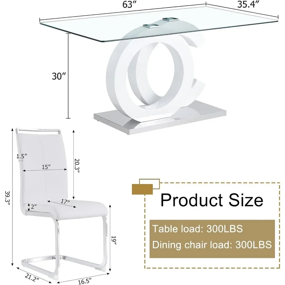 7 Piece Tempered Glass Table Top Dining Table Set