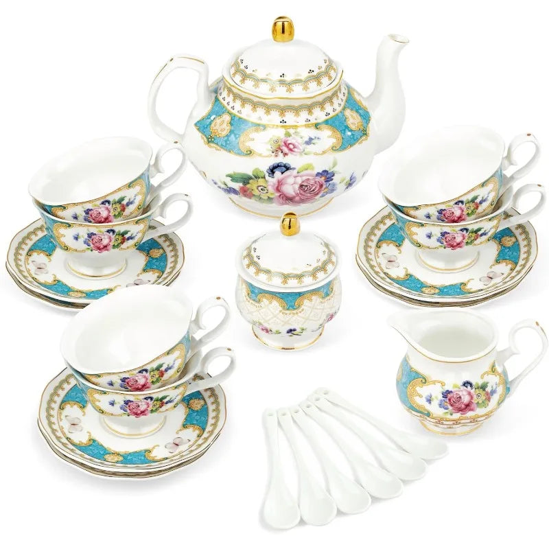 21 Piece Floral Porcelain Tea Set, for 6