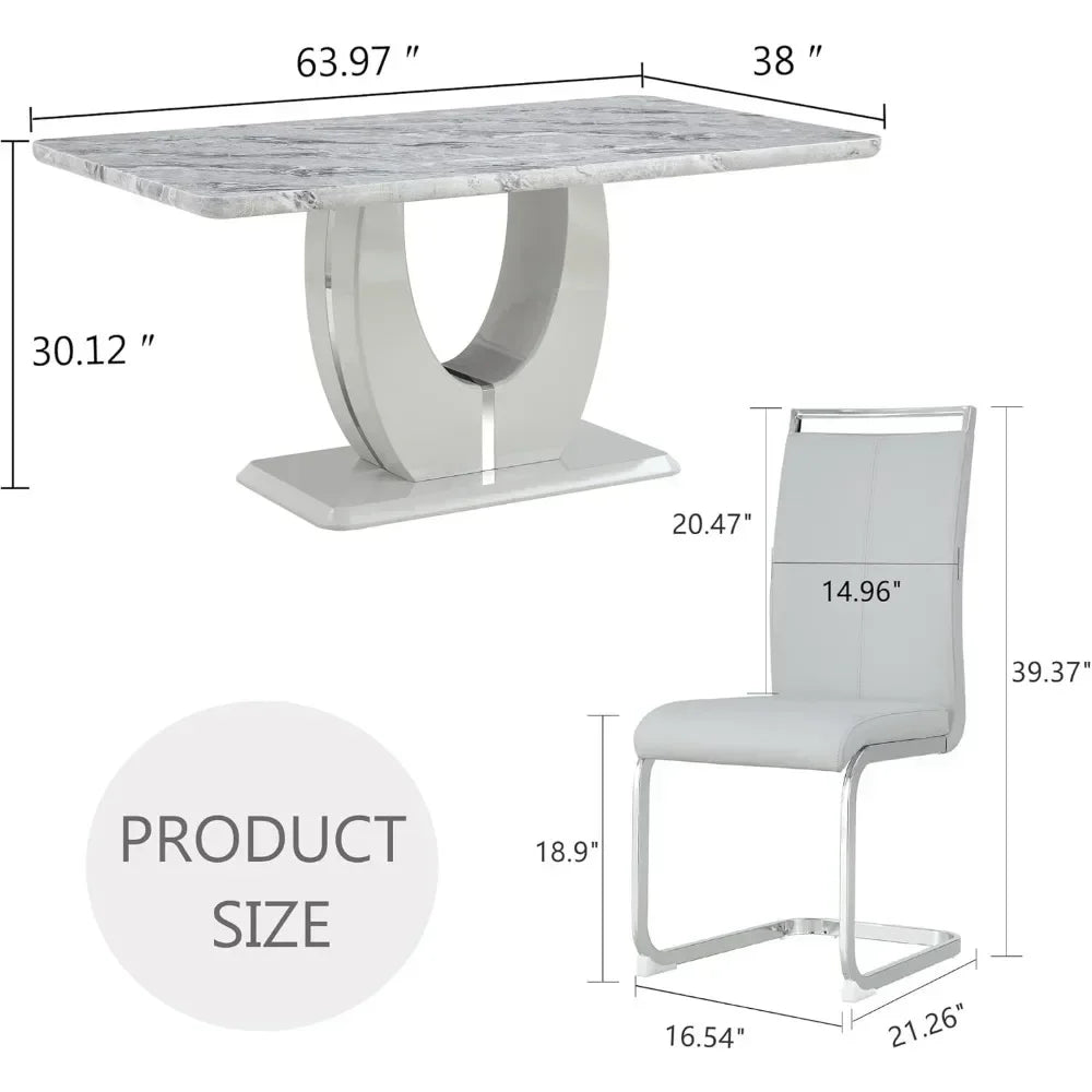 Faux Marble Table Top Dining Table Set for 6