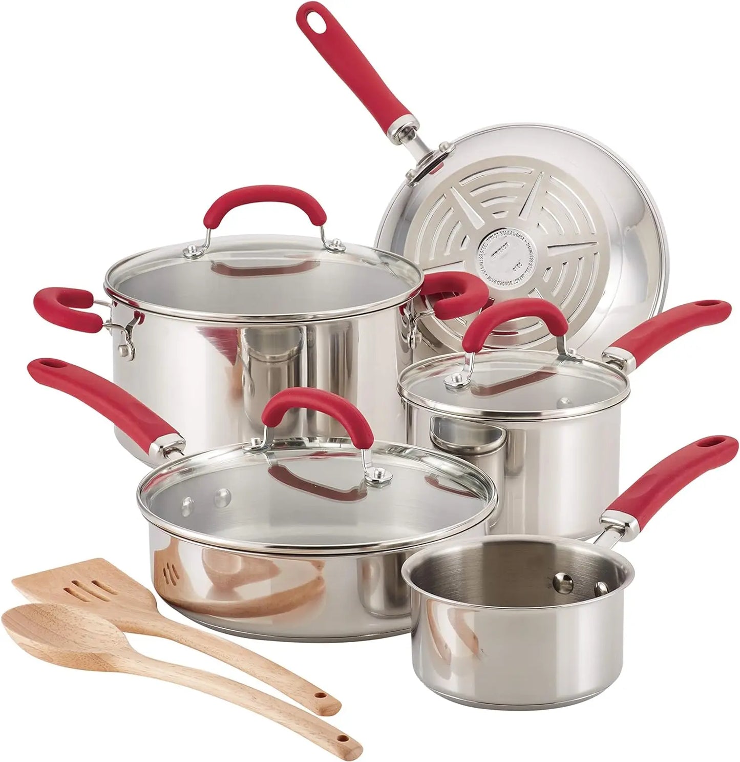 10-Piece Stainless Steel Cookware Set With Silicone Handles