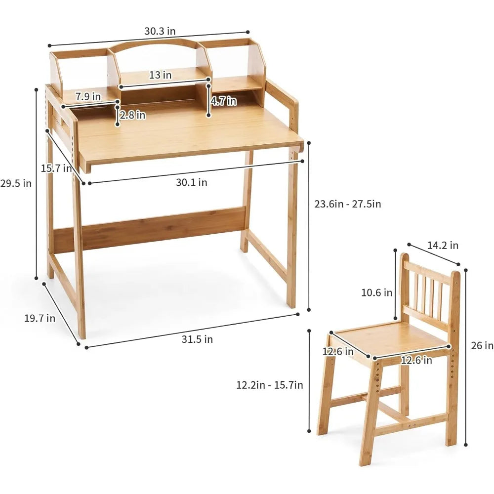 Kids Height Adjustable Bamboo Table and Chair Set