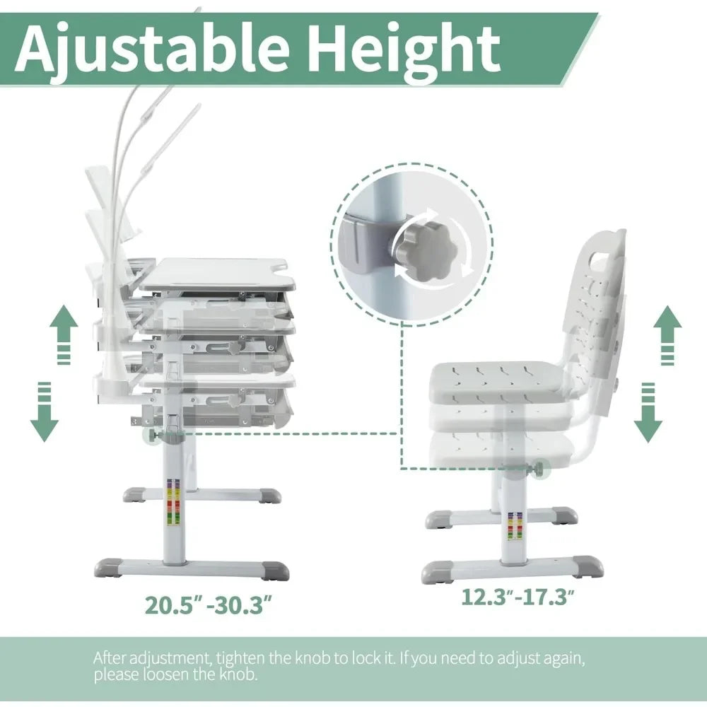 Height Adjustable Kid's Study Desk and Chair Set