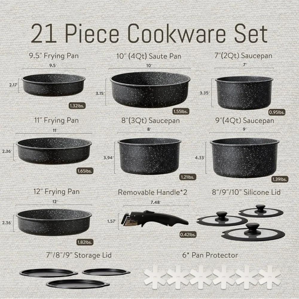 CAROTE 21pcs Detachable Handle, Nonstick Induction Cookware Set