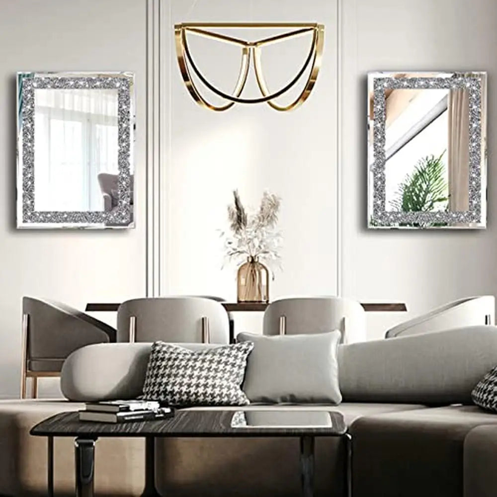 2 piece Crystal Crush Diamond Wall Mirrors Set - 11”x15”