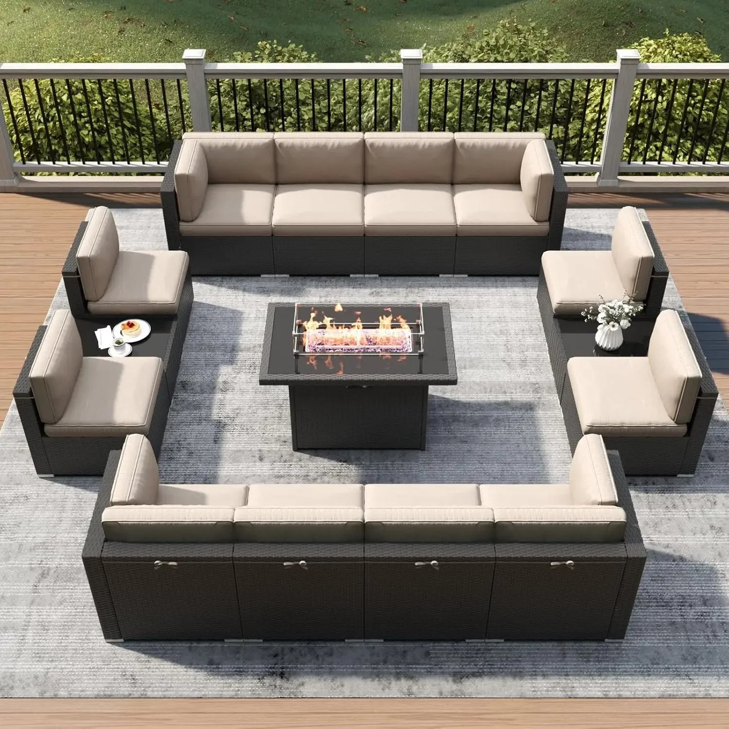 15 Piece Patio Furniture Set with Fire Pit Table